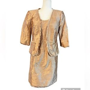 Vintage Watters & Watters 100% Raw Silk Dress with Matching Jacket Taupe